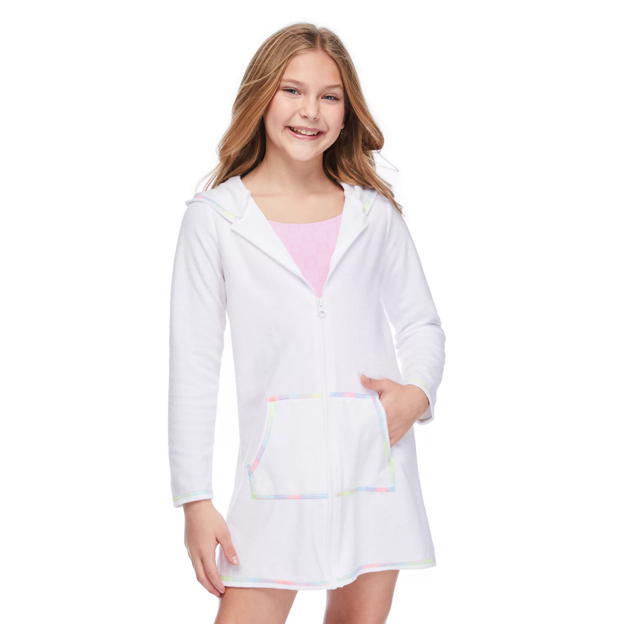 Girls 4-16 Breaking Waves Long Sleeve Zip-Up Terry Swim Cover-Up Dress | Kohl's