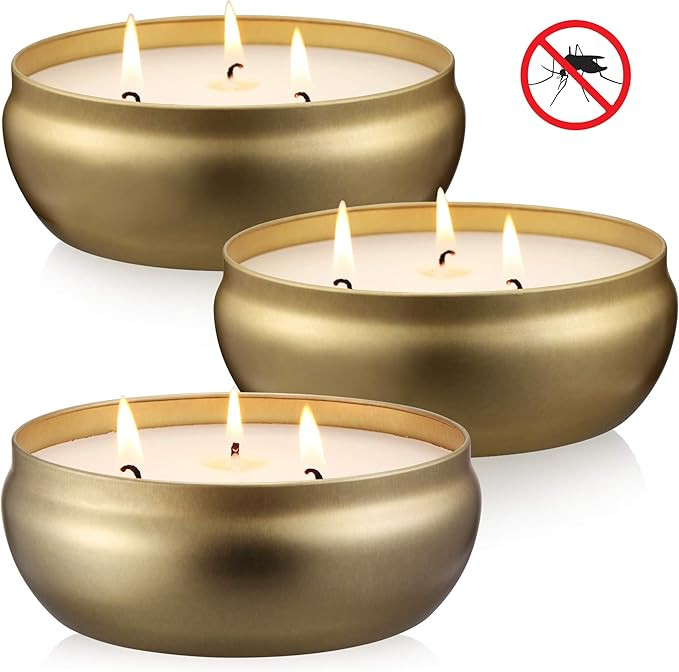 Citronella Candles, 3 Pack 14 oz Each 3-Wick Scented Candle Soy Wax Portable Travel Tin Gift Set,... | Amazon (US)