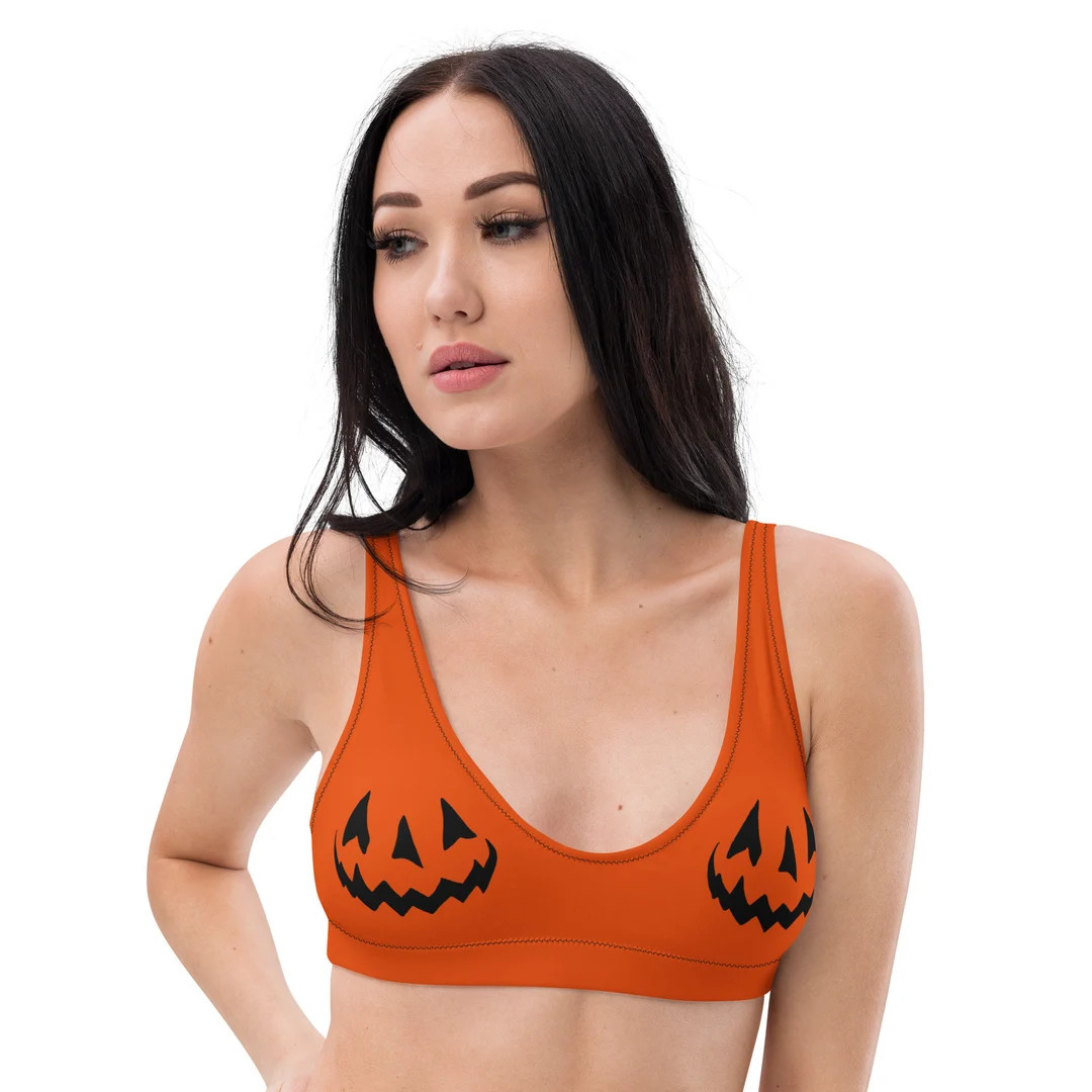 Pumpkin Bikini Top Halloween Swimwear - Etsy | Etsy (US)