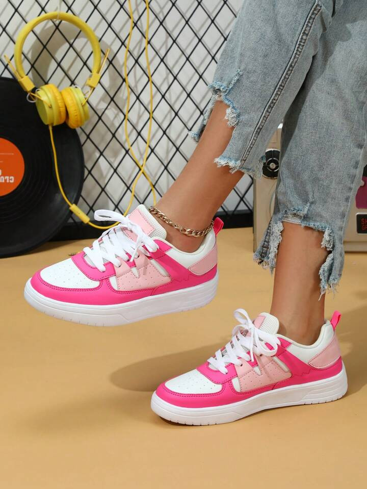 White & Pink Lightweight & Comfortable Sneakers For Men & Women, Suitable For Walking And Commuti... | SHEIN