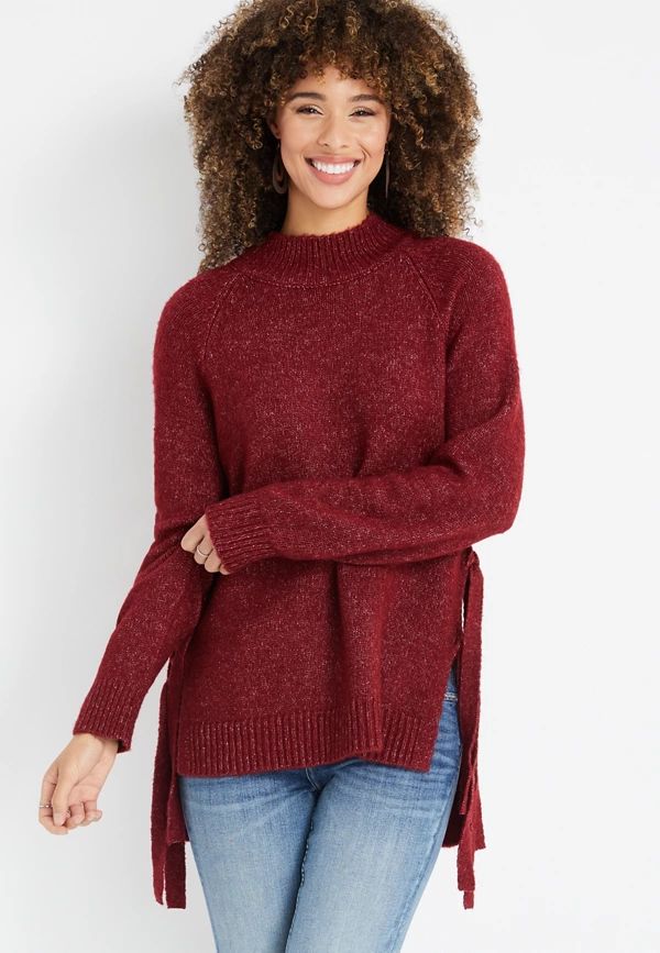 Red Side Tie Tunic Sweater | Maurices