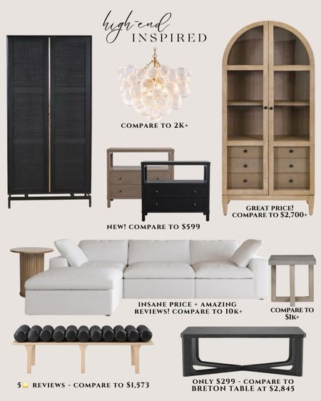 Designer look for less furniture. Cloud couch. Arched cabinet. Tall cabinet black. 

#LTKhome #LTKsalealert