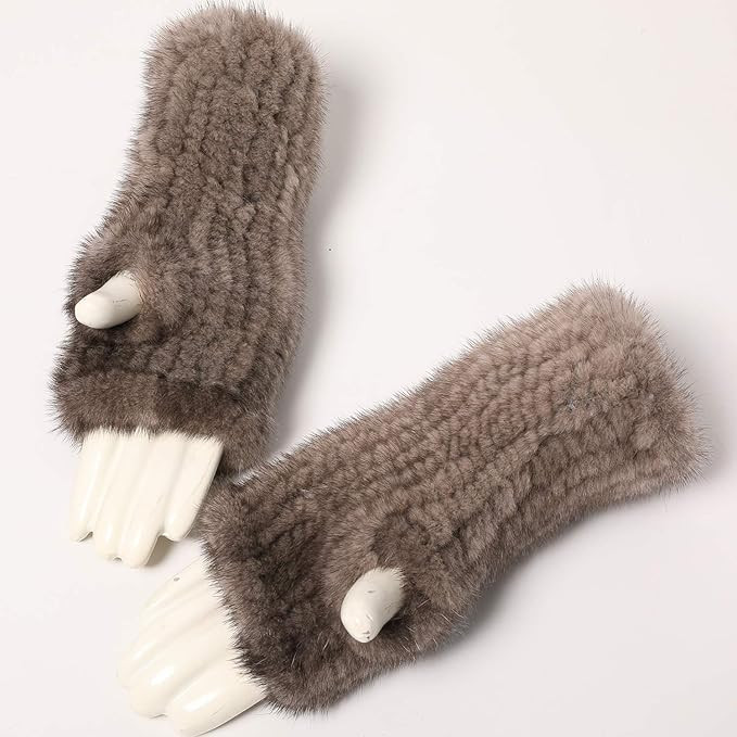 Valpeak Womens Winter Mittens Knitted Mink Fur Gloves Fingerless Arm Warmers Cold Weather Elastic... | Amazon (US)