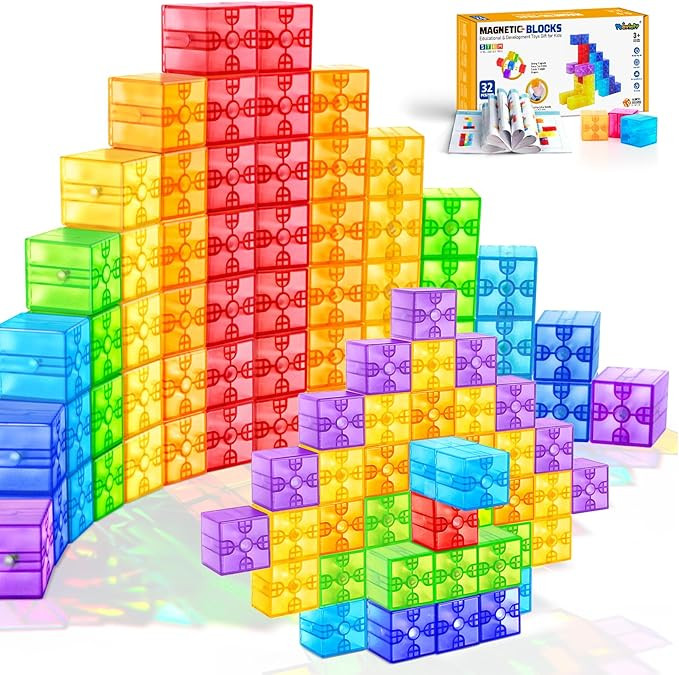 Magnetic Blocks - 32pcs Translucent Magnetic Building Blocks for Toddlers 1-3, STEM Rainbow Magne... | Amazon (US)