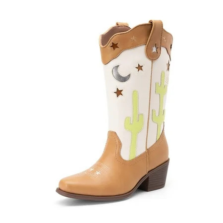 BURUDANI Girls Mid-Calf Cowboy Boots Square Toe Western Boots with Low Heel for Little & Big Kids | Walmart (US)