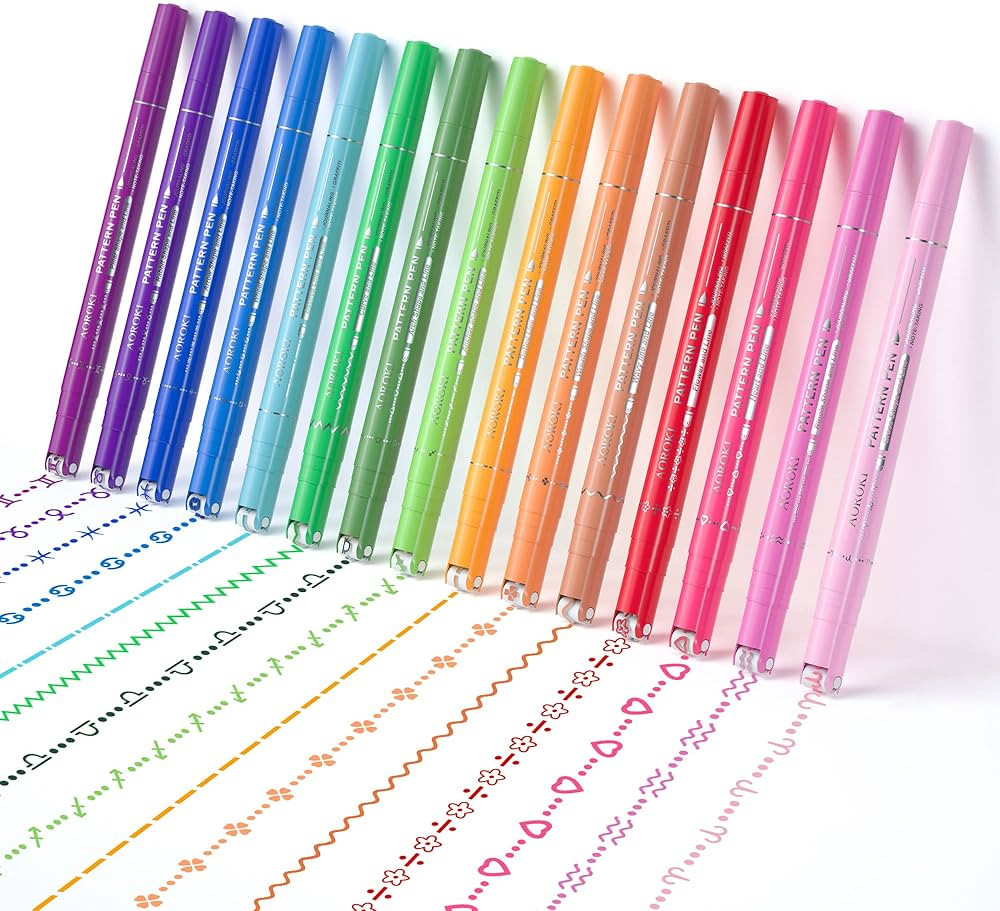 15 Colors Curve Highlighter Pens Set，15 Different Shapes Dual Tip Markers Cool Pens for Journal... | Amazon (US)