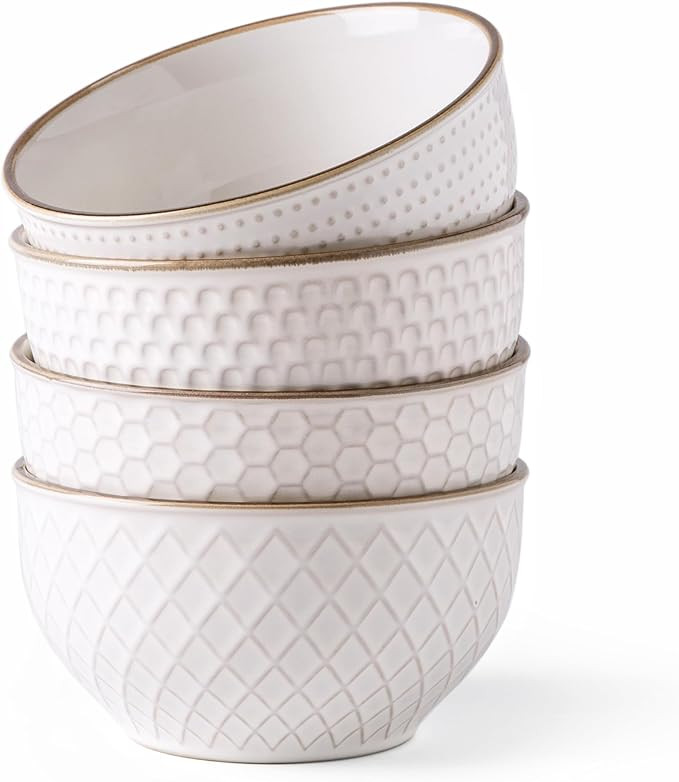 GBHOME Stoneware Cereal Bowls Set of 4, 24 oz Ceramic Soup Bowls with Texture Patterns for Soup,O... | Amazon (US)