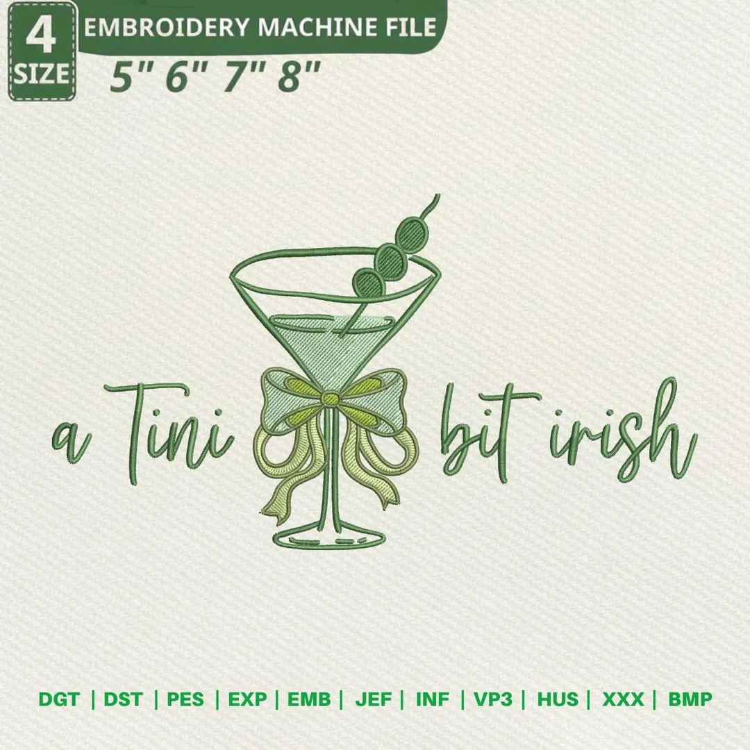 A Tini Bit Irish Martini Embroidery Design | Coquette St Patrick’s Day Cocktail Bow Machine Fil... | Etsy (US)
