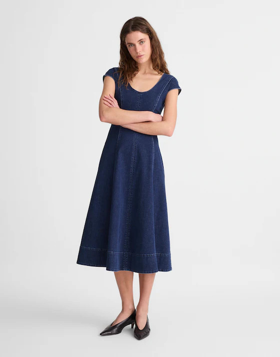 Denim Seamed Scoopneck Midi Dress | Madewell