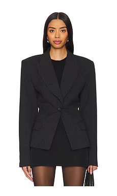 EAVES Melange Suiting Cinched Blazer in Dark Grey from Revolve.com | Revolve Clothing (Global)