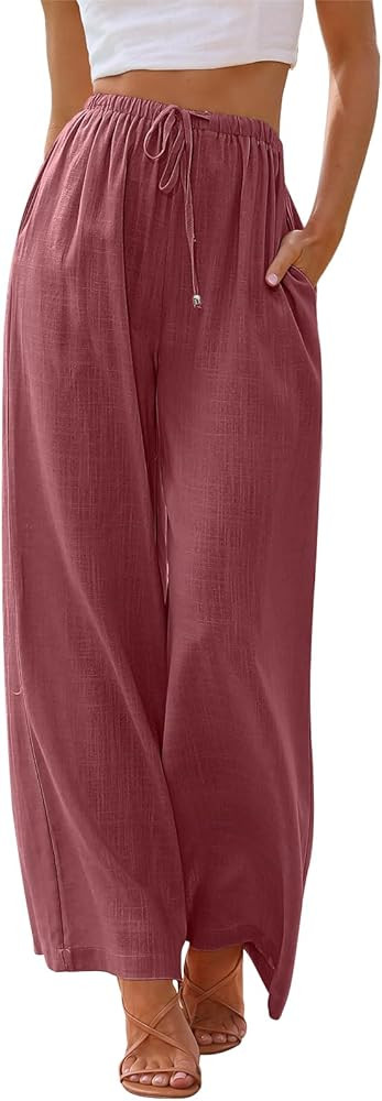 LILLUSORY Women's Linen Summer Palazzo Pants Flowy Wide Leg Beach Pants with Pockets | Amazon (US)