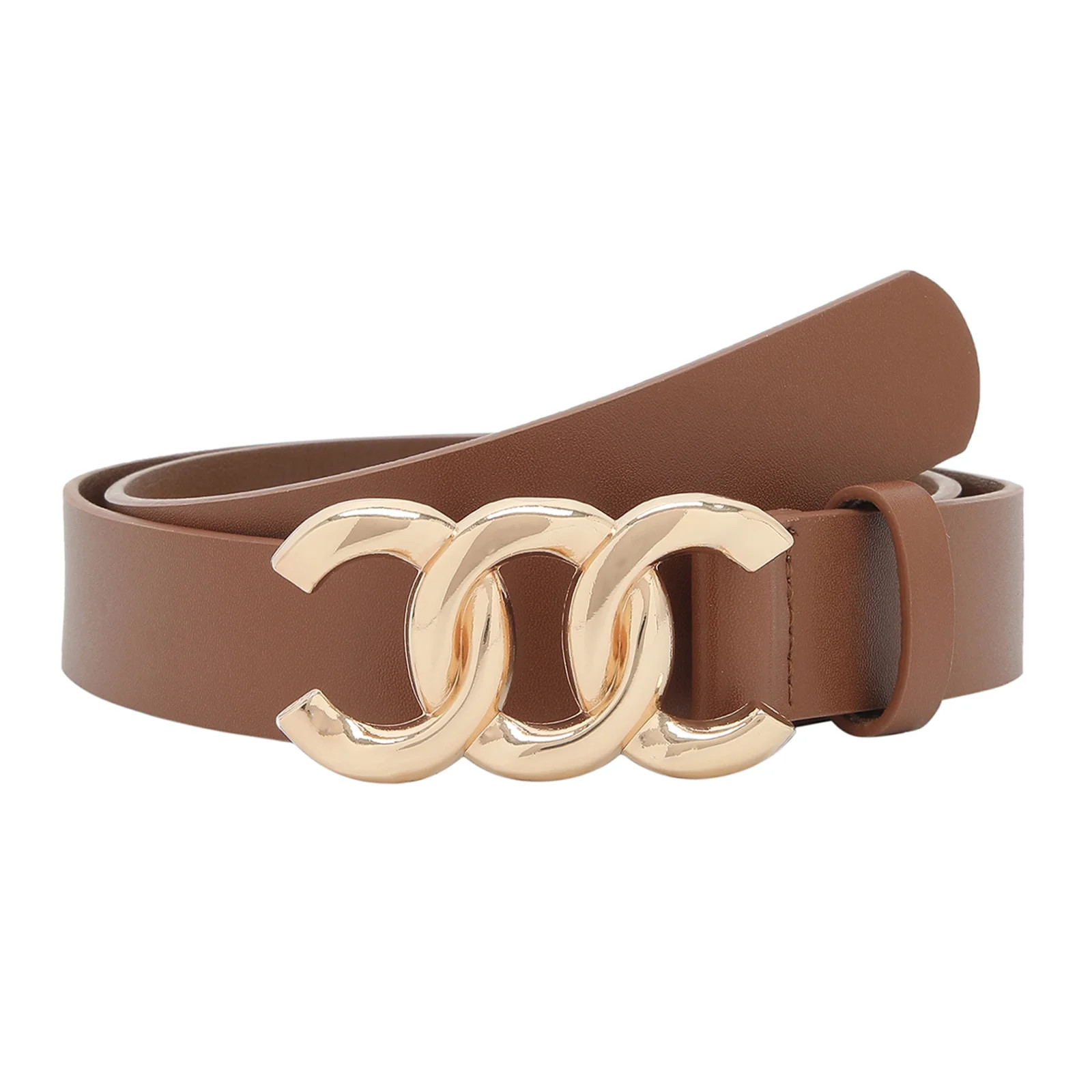 Earnda Women Gold Buckle Belt Ladies Brown Faux Leather Belt | Walmart (US)