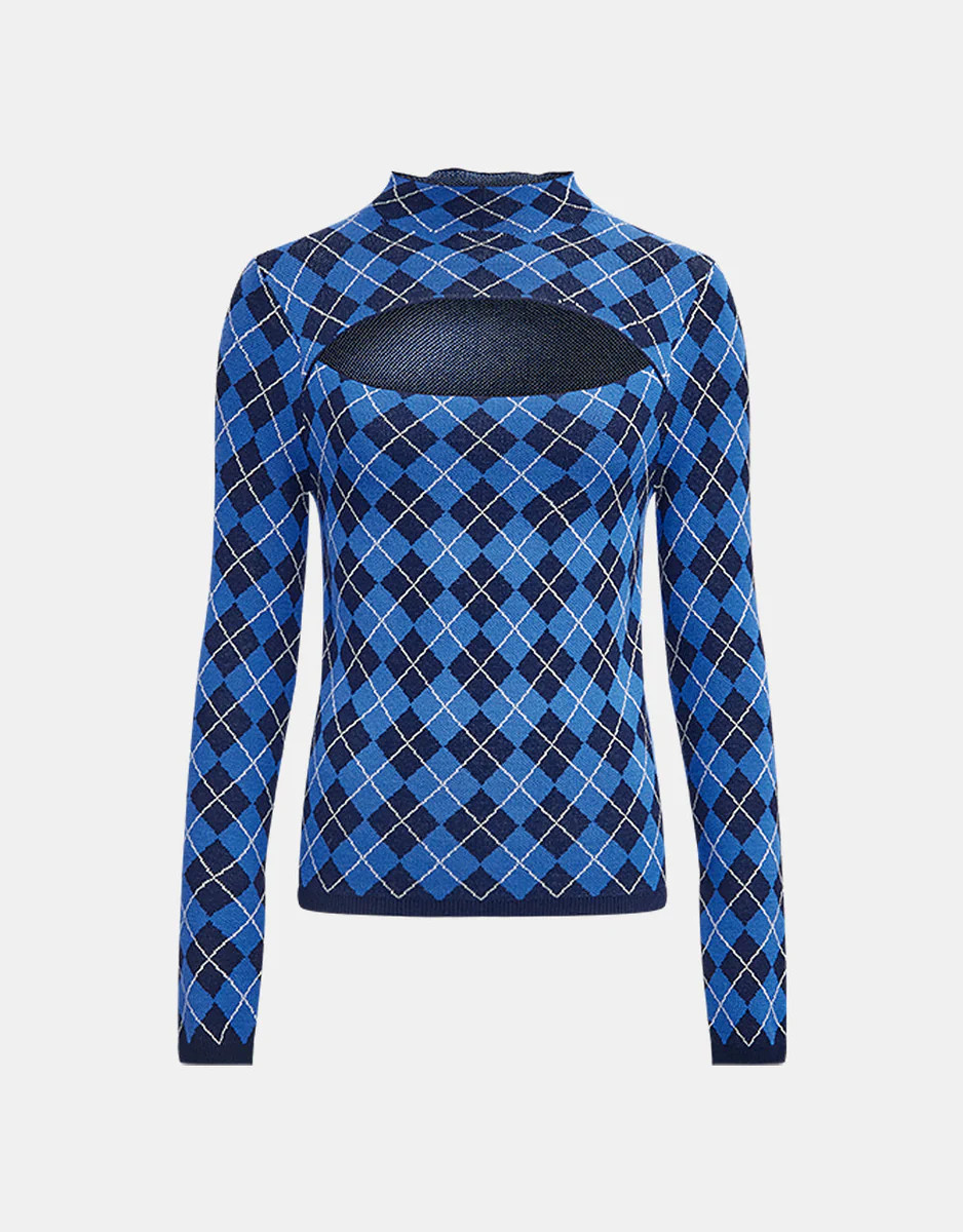 Cut Out Argyle Pattern Knitted Tee | Urban Revivo