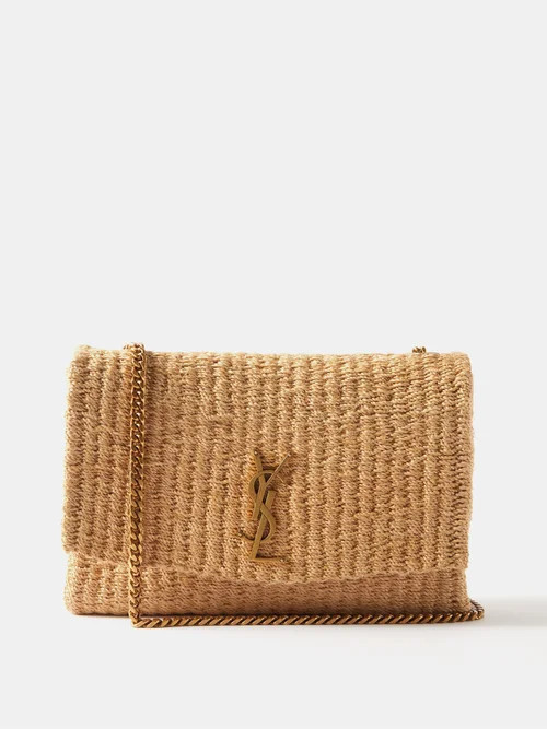 Saint Laurent - Kate Medium Ysl-logo Raffia Shoulder Bag - Womens - Beige | Matches (US)