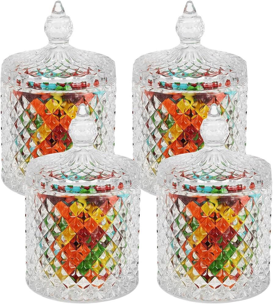Hedume 4 Pack Crystal Diamond Faceted Jar with Crystal Lid, Glass Food Storage Organization Set S... | Amazon (US)
