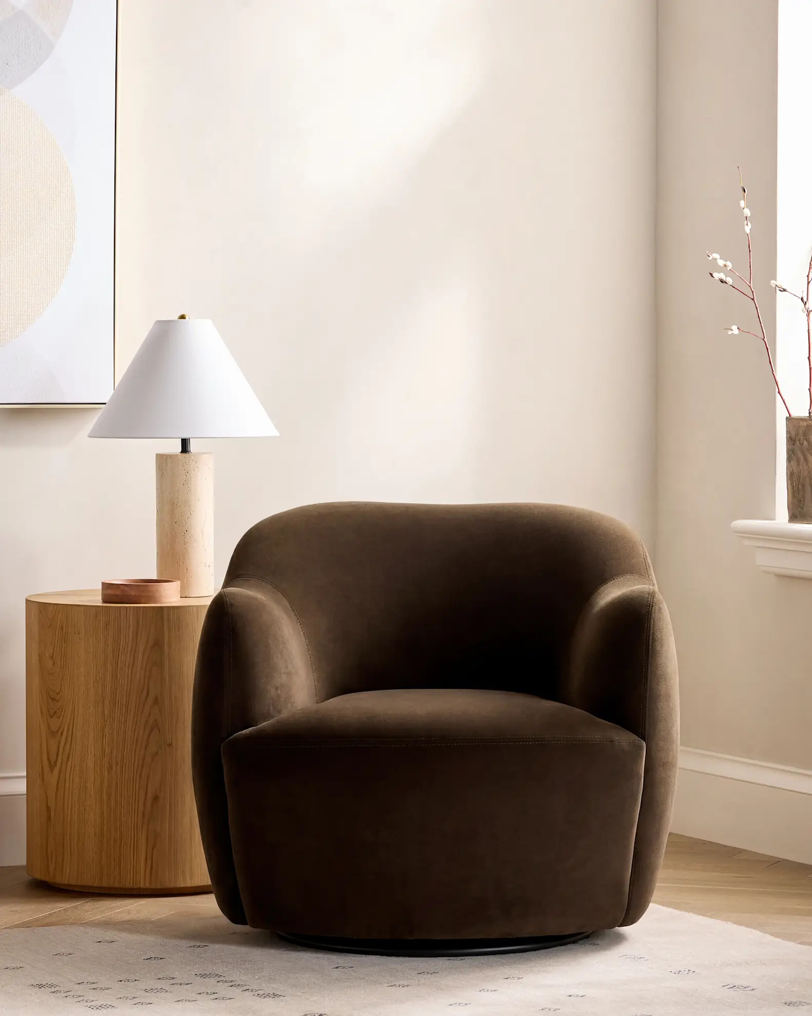 Performance Velvet Curved Arm Swivel Chair | Quince