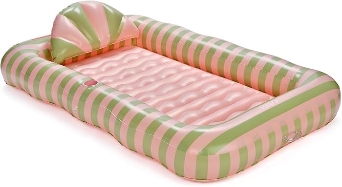 FUNBOY Tanning Pool Lounger Float Coral Stripe, XL 72'' x 48'' Pool Float with Custom Pillow and Large Cup Holder, Perfect for Pool or Backyard. | Amazon (US)