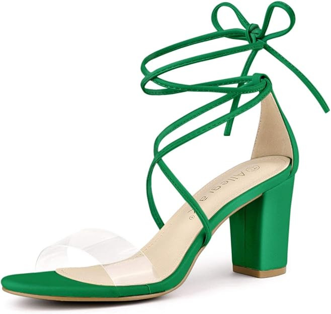 Allegra K Women's Clear Heel Block Heels Lace Up Heels Sandals | Amazon (US)