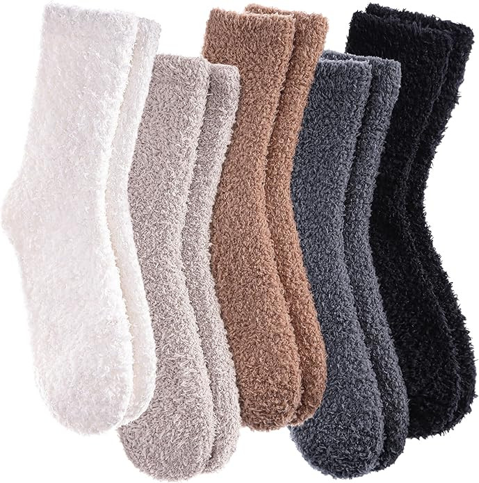 Womens Fuzzy Slipper Socks Super Soft Microfiber Fluffy Cozy Winter Warm Fuzzy Crew Socks | Amazon (US)