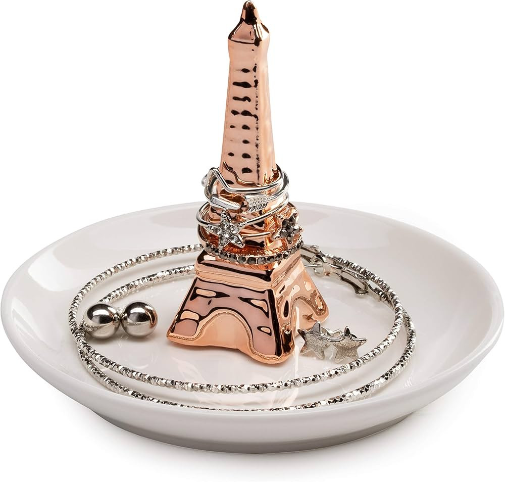 AsherKeep Jewelry Holder - Ceramic Tray Dish, Engagement Ring Holder, Plate Stand with Rose Gold ... | Amazon (US)