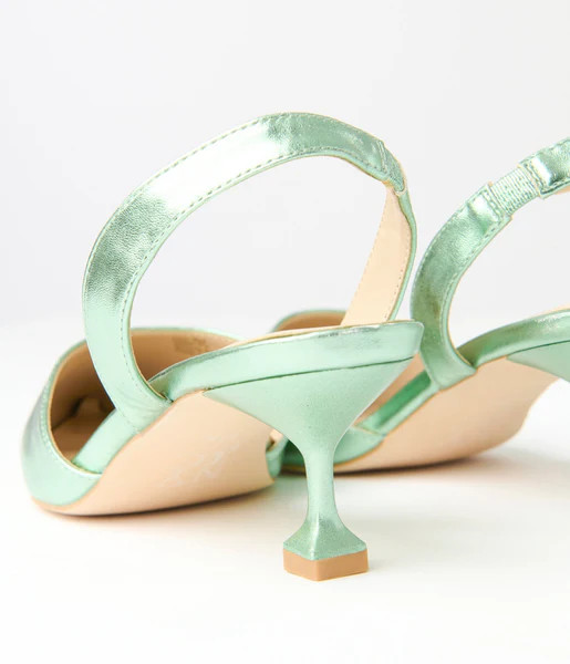 Metallic Light Green Slingback Kitten Heels | UniqueVintage