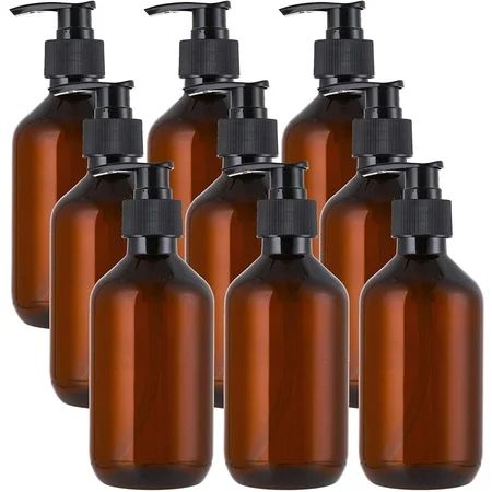 9 Pack Empty Plastic Pump Bottles 10oz Amber Refillable Lotion Soap Shampoo Dispenser Bottles for Ki | Walmart (US)