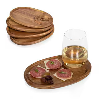 Picnic Time Wine Appetizer Plates - 9 in. Rustic Acacia Medium Brown Wood Cheese Boards 874-04-51... | The Home Depot