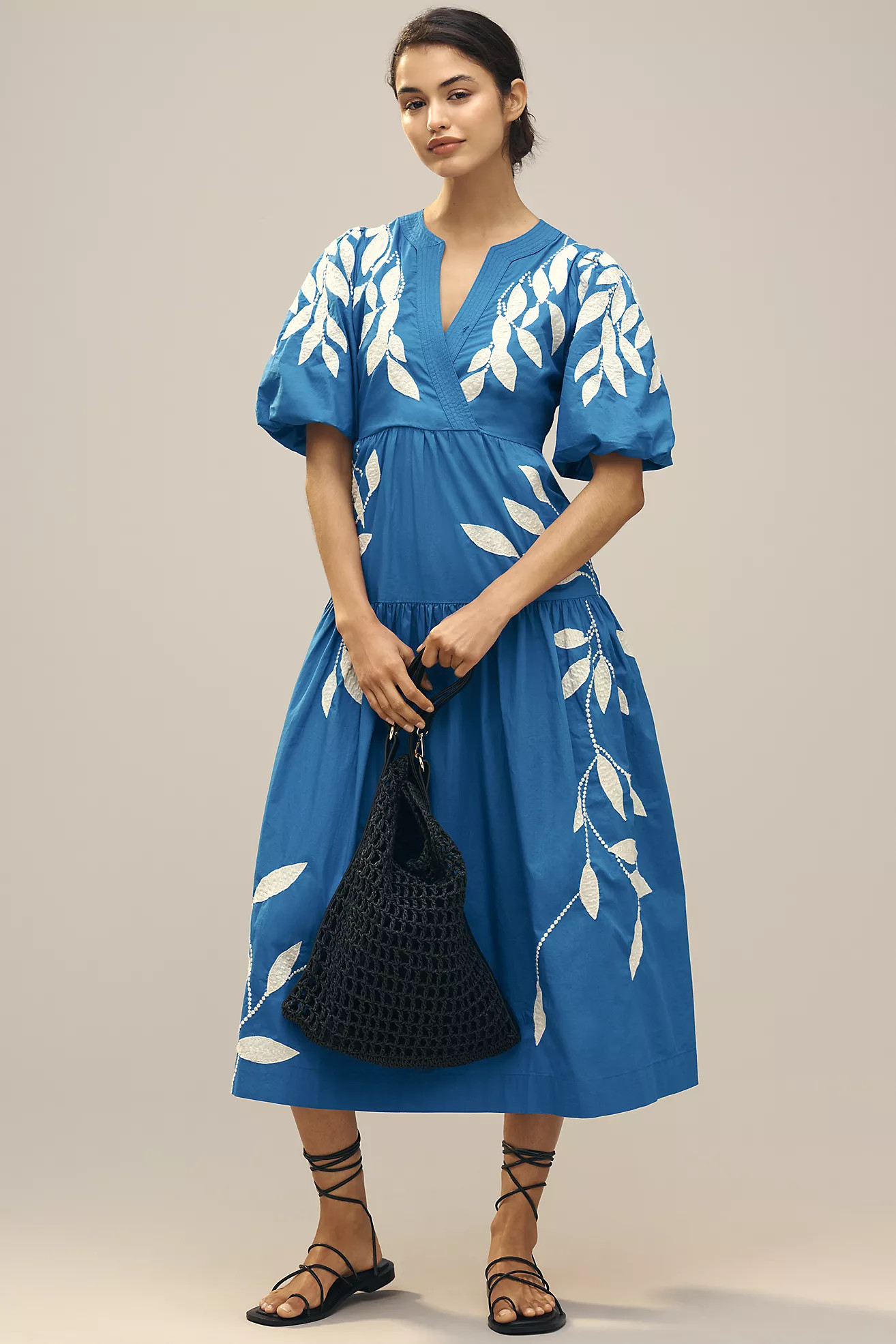 By Anthropologie Short-Sleeve Embroidery Appliqué Maxi Dress | Anthropologie (US)