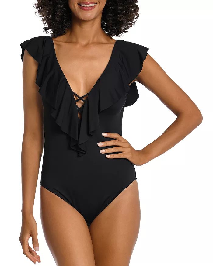 Ruffled V Neck One Piece Swimsuit | Bloomingdale's (US)