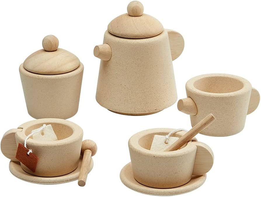 PlanToys Play Kitchen Tea Set Pretend Play Toys - Non-Toxic Wooden Tea Set for Kids and Toddlers | Amazon (US)