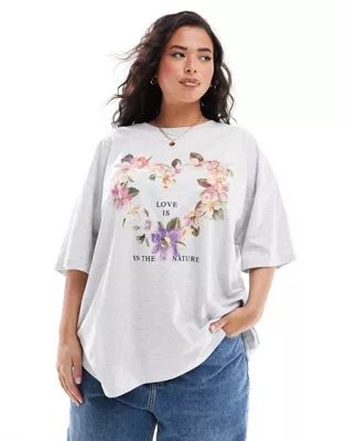 ASOS DESIGN Curve oversized t-shirt with floral heart graphic in white | ASOS | ASOS (Global)