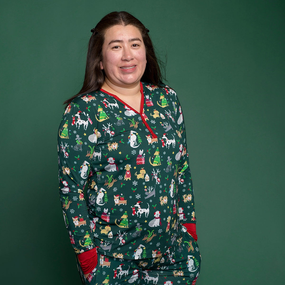 Holiday Hounds Women's Bamboo Viscose Pajama Top | Little Sleepies