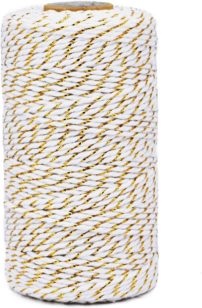 Leecogo Cotton Twine Gold and White Baker String 2mm Thick 328 Feet Christmas Twine for Gift Wrap... | Amazon (US)