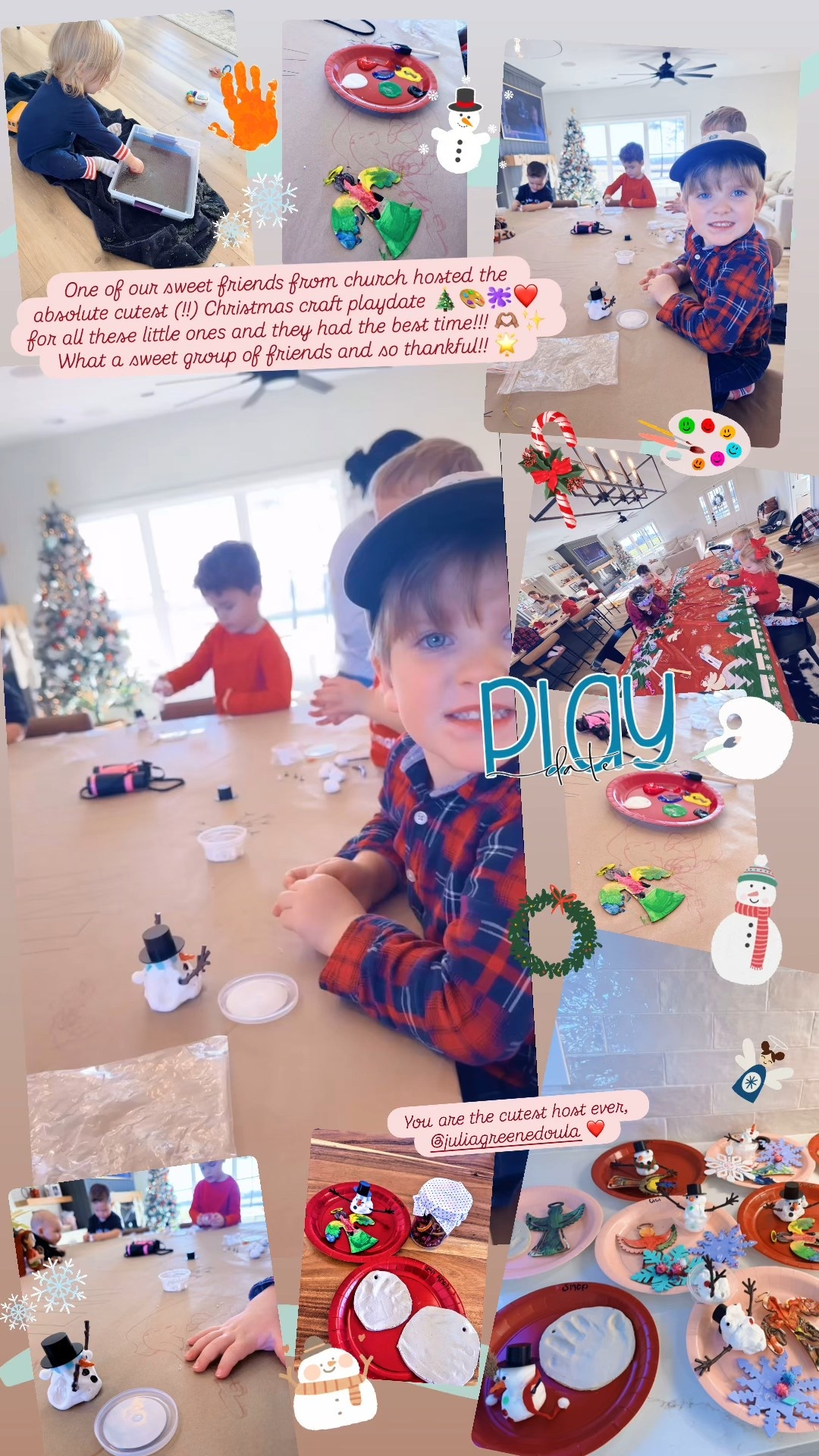 One of our sweet friends from church hosted the absolute cutest (!!) Christmas craft playdate 🎄🎨🫟❤️ for all these little ones and they had the best time!!! 🫶🏽✨ What a sweet group of friends and so thankful!! 🌟