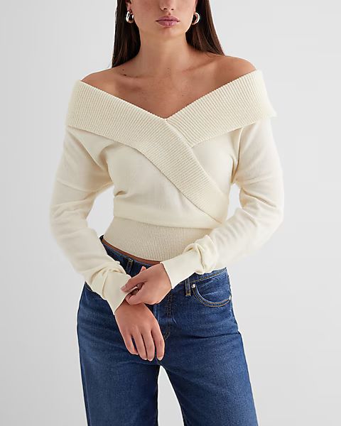 Off The Shoulder Surplice Sweater | Express