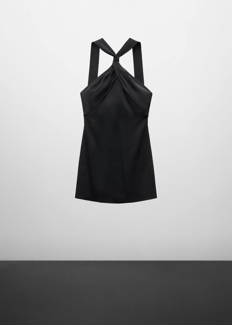 Satijnachtige jurk met knoop -  Dames | Mango Nederland | MANGO (NL)