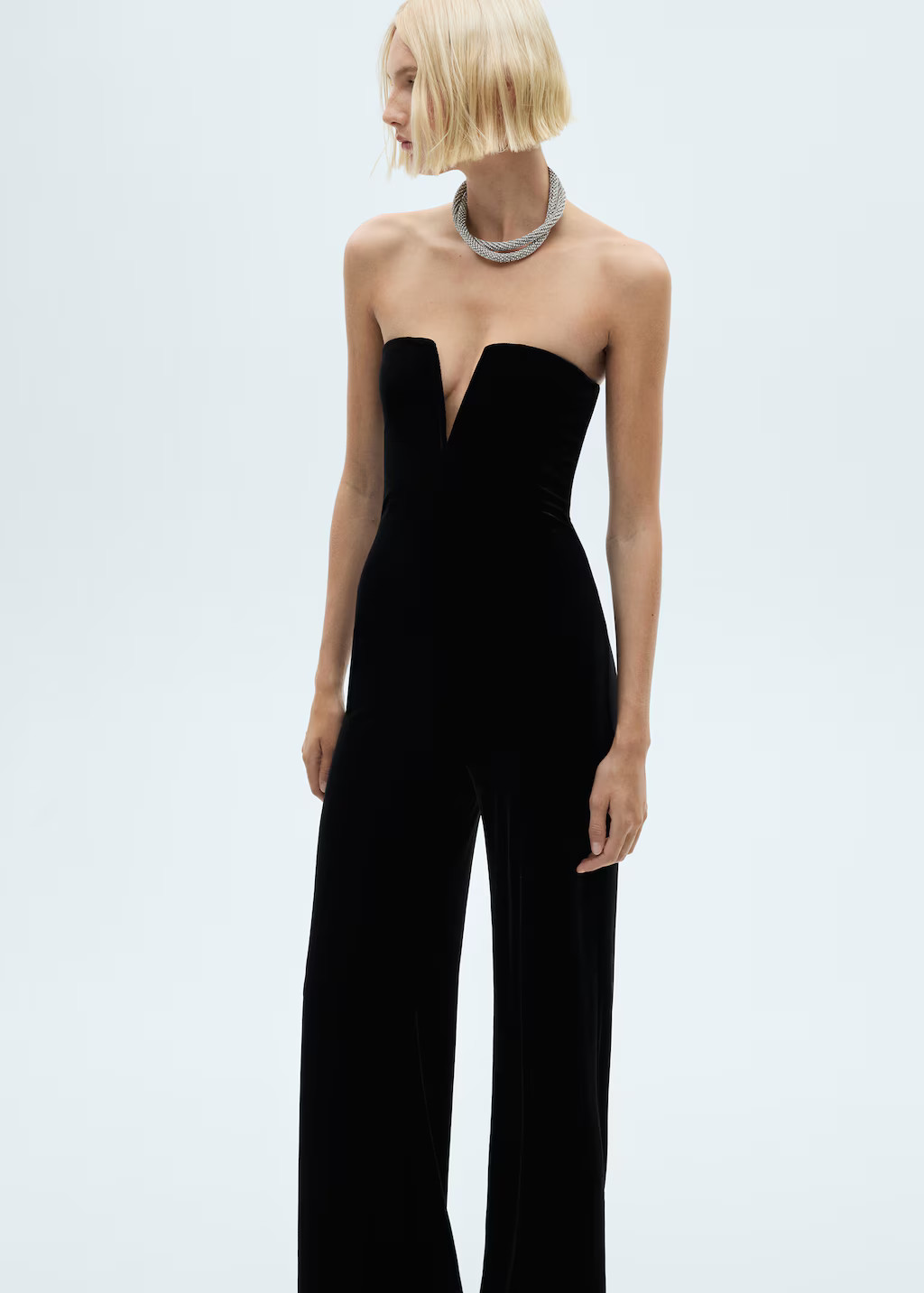 Strapless velvet jumpsuit - Women | MANGO United Kingdom | MANGO (UK)