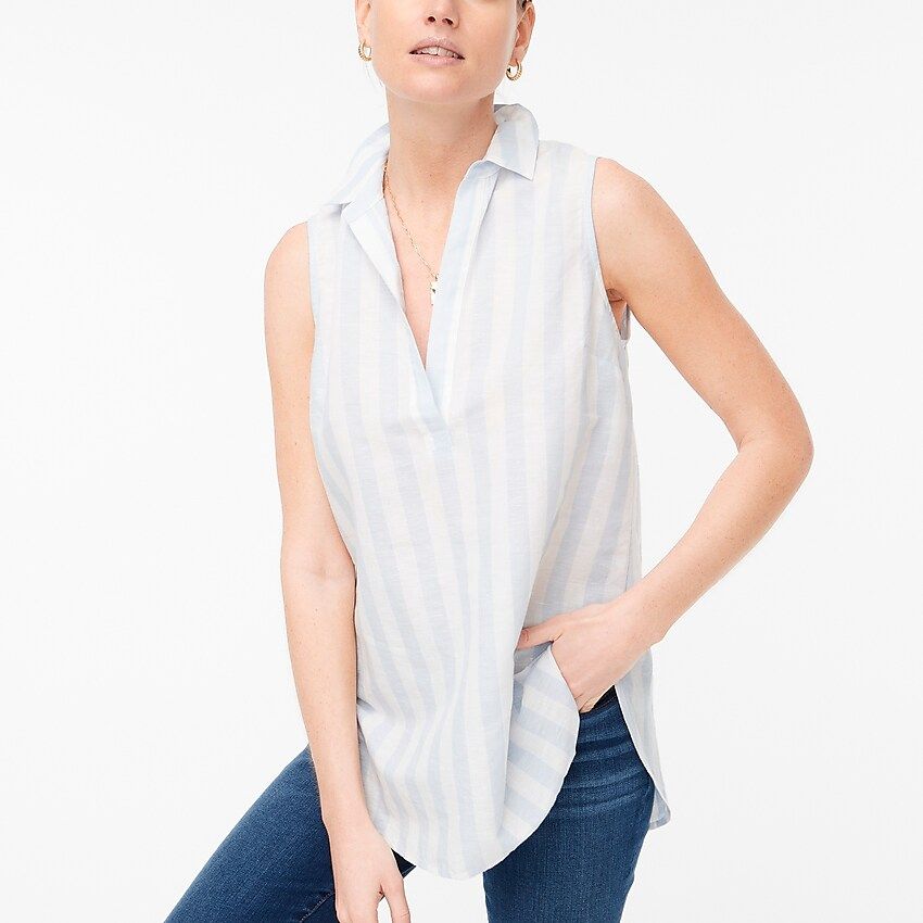 Striped linen-cotton sleeveless popover tunic top | J.Crew Factory