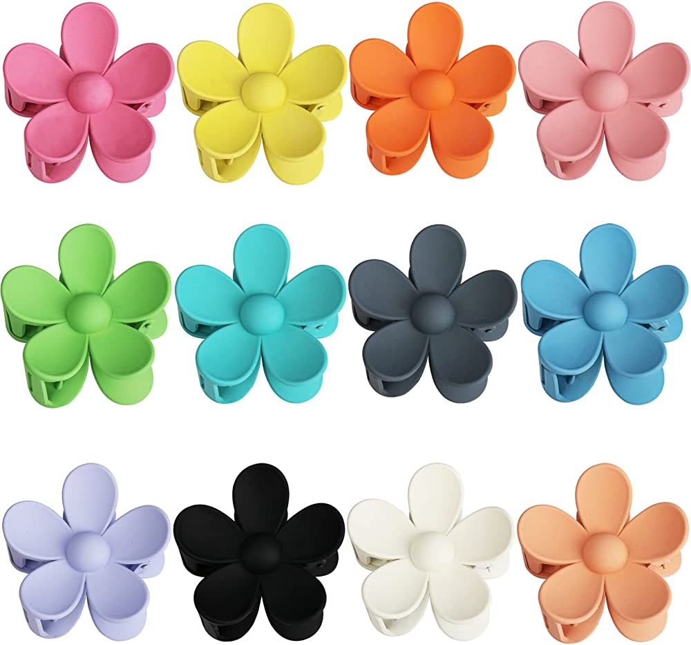 12 Pieces Flower Claw Clips Large Hair Jaw Clips for Women Girls Thick Hair 12 Colors Matte Big H... | Amazon (US)