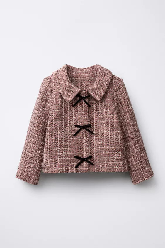 TEXTURED PLAID JACKET WITH VELVET BOWS | Zara US