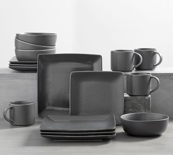 Mason Square Stoneware 16-Piece Dinnerware Set - Charcoal | Pottery Barn (US)