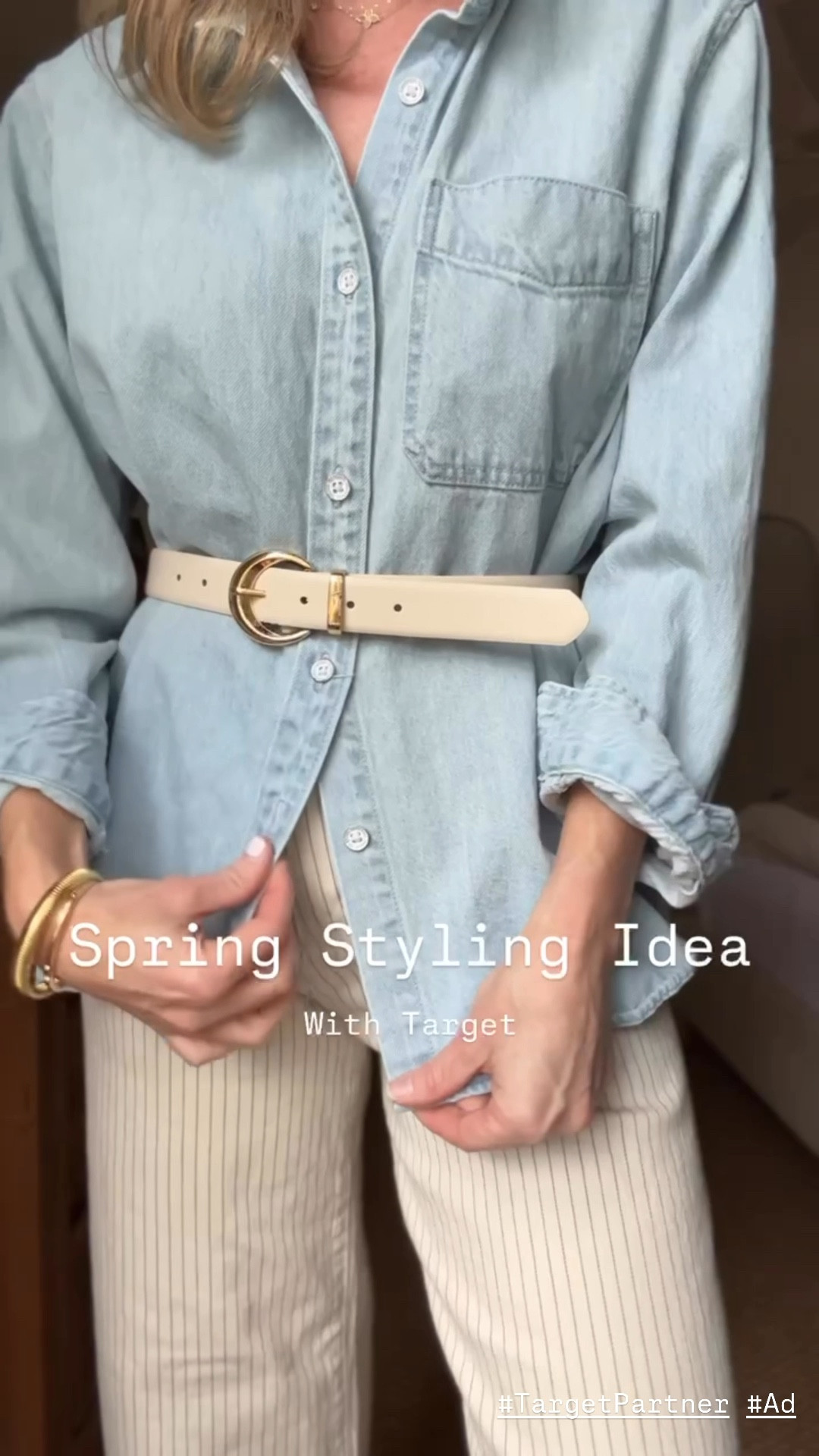 new spring style inspo… a classic belt over this light chambray button down for a fun everyday look.. shop the whole @target fit here @targetstyle #targetpartner #targetstyle #target #ad #targetambassadorapparel 