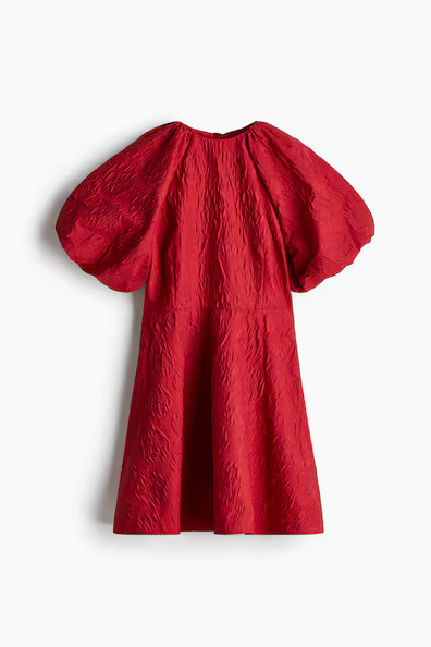 H & M - Jacquardkleid mit Bindebändern im Rücken - Rot - Damen | H&M (DE, AT, CH, NL, FI)