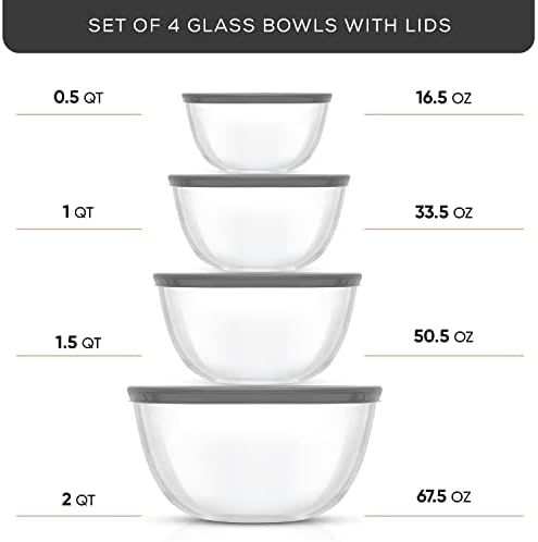 JoyJolt Kitchen Mixing Bowls - 8pc Glass Bowls with Lids Set – Neat Nesting Bowls - Large Mixing Bow | Amazon (US)