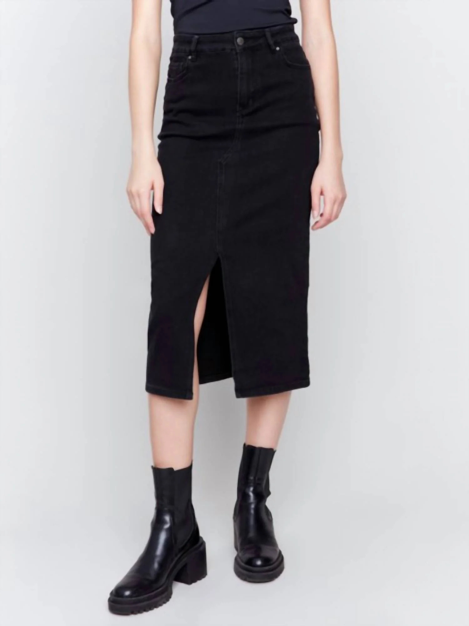 Long Denim Skirt In Black | Shop Simon