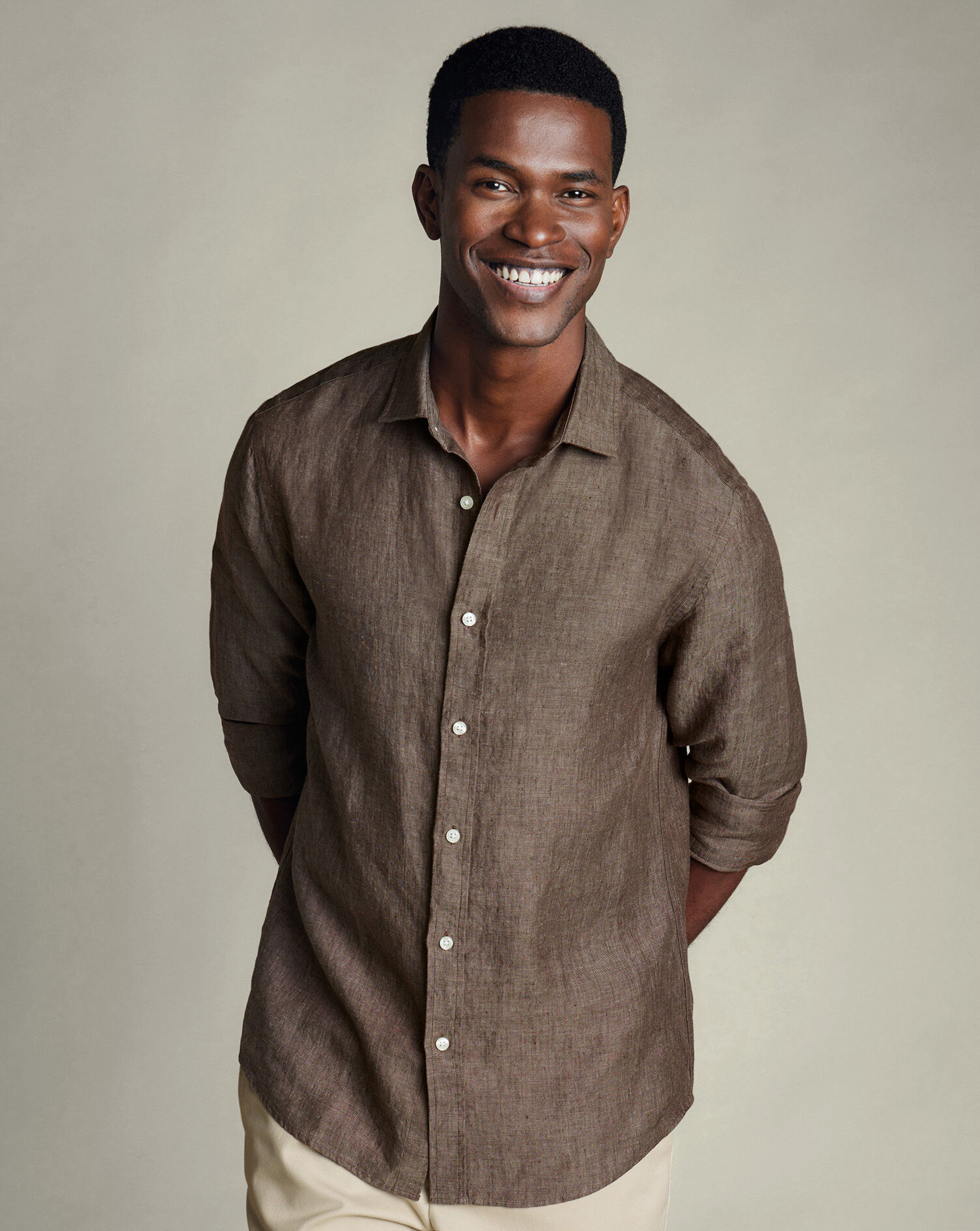 Pure Linen Shirt - Mocha | Charles Tyrwhitt