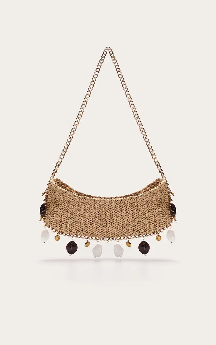 Gold Raffia Charm Slim Shoulder Bag | PrettyLittleThing UK