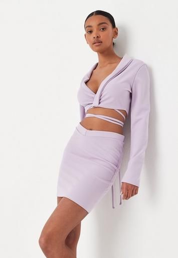 Missguided - Lilac Co Ord Wrap Tie Tailored Jersey Cropped Blazer | Missguided (US & CA)