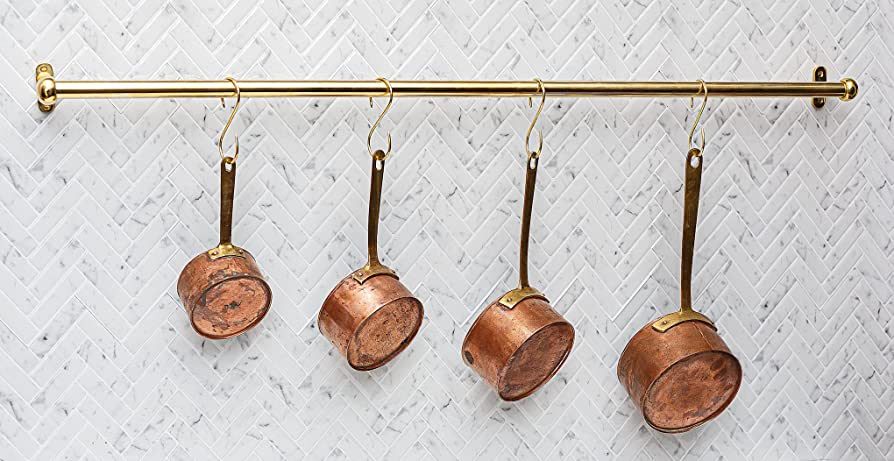 HRLBrass Unlacquered Brass Pot Rail with 5 or 7 "S' hooks (24) | Amazon (US)