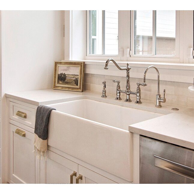 SINKOLOGY Austen Undermount Farmhouse Apron Front 36-in x 18-in Crisp White Fireclay Single Bowl ... | Lowe's